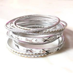 12 Indian Silver Bracelet Stack